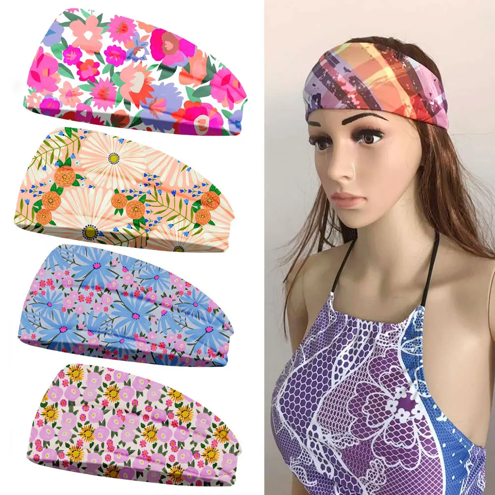 

Повязка для волос женская, эластичная, с цветами, для бега, праздничный стиль, головная повязка с принтом