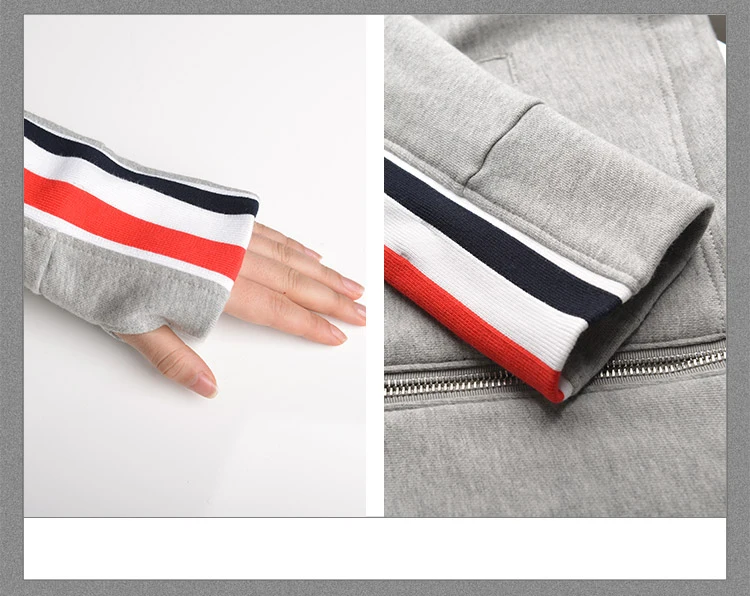 

2021 Fashion Brand TB THOM Spring Clothing Slim Cotton Stand Collar Jacket Men Women Sweatshirts Striped Sleeves Casual Coat