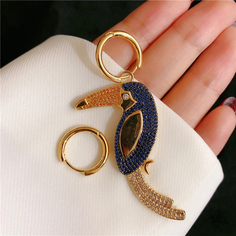 

Ins Cool Tropical Fire Big Beaked Bird Earrings Color Earrings Forest Cartoon Asymmetric EarringsSingle One Pcs