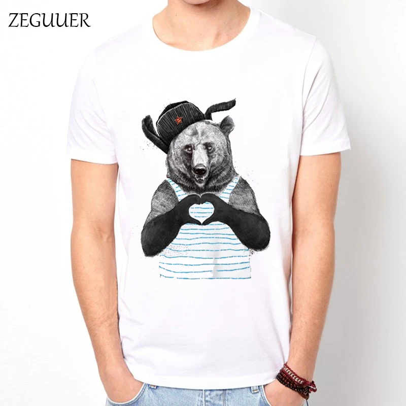 Милая Мужская футболка с рисунком сердца медведя животных уличная мода принт