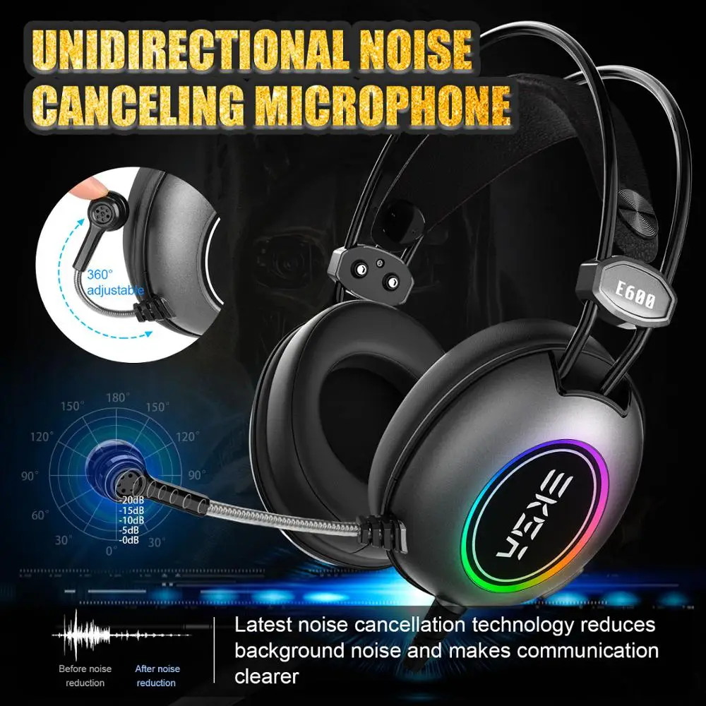 Игровые наушники EKSA Virtual 7 1/50 мм неодимовый драйвер с шумоподавлением Mic RGB Flash led