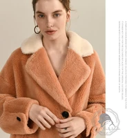 winter women high quality real lambswool fur overcoats teddy cloth luxury long loose thick warm plus size female 2019 pink
