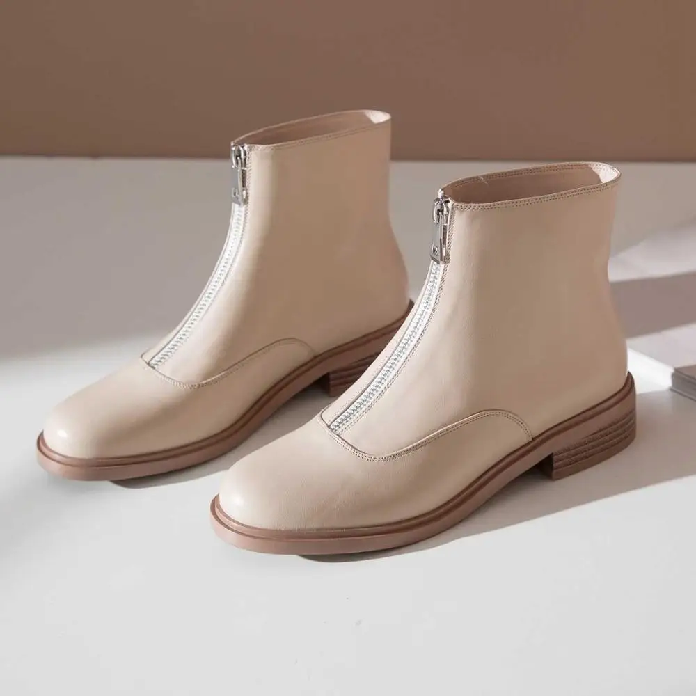 krazing pot winter warm leisure simple style genuine leather solid round toe low heels women fashion Zipper punk ankle boots L00