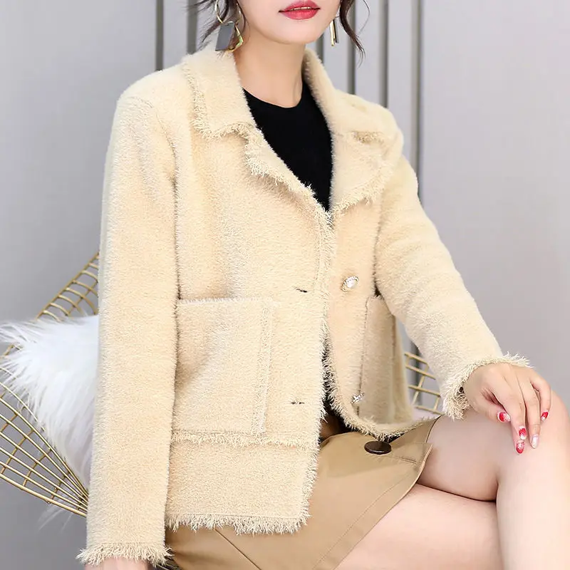 Кардиган женский из искусственной норки короткий свитер кашемира короткая