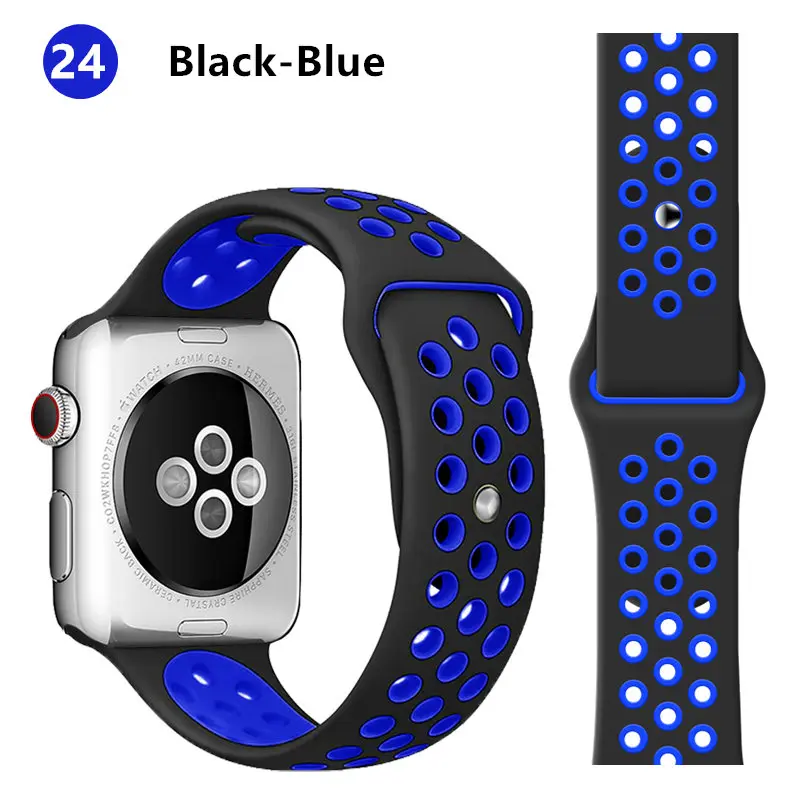 black blue 24 Ремешок для apple watch band 44 мм 40 мм apple watch 5 4 3 2 iwatch band 42 мм 38 мм спортивный силиконовый браслет correa аксессуары для часов - Цвет ремешка: black blue 24