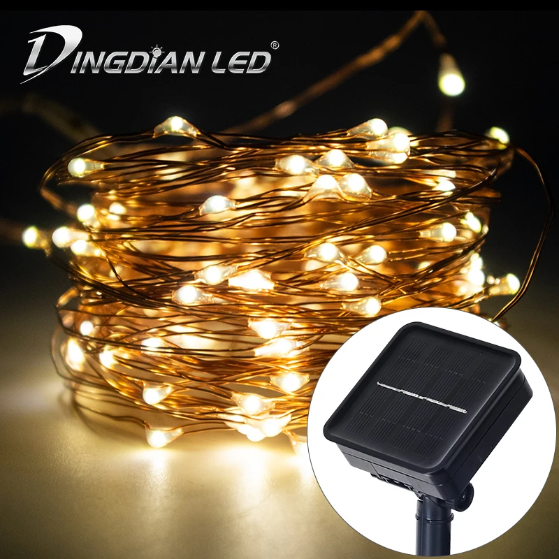 Waterproof IP65 Solar Powered String Light 10M 100LED Copper Wire Fairy Lights Starry Flashing Decor LED Strings Lamp Warm white | Лампы и