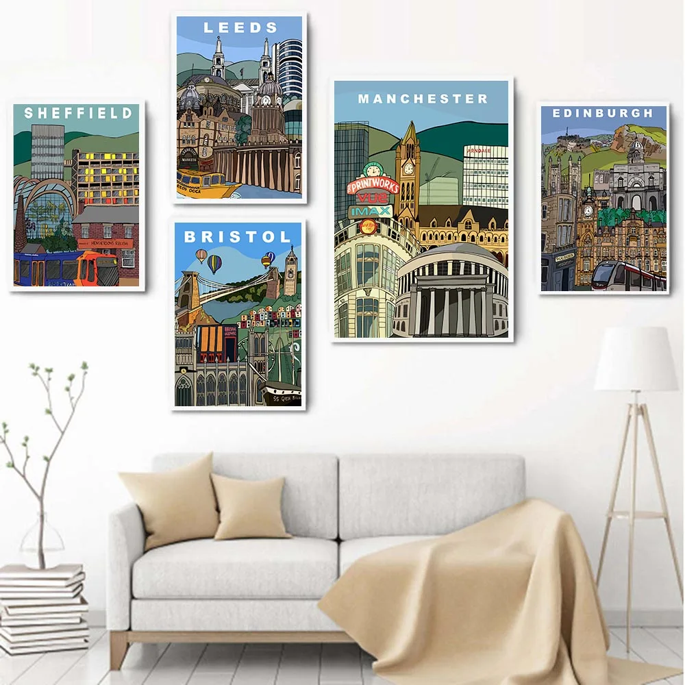 

City Map Poster Manchester Bristol Edinburgh Leeds Nordic Wall Art Canvas Painting Wall Pictures For Living Room Home Decor