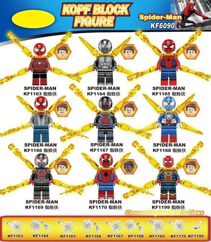 KF6090 LegoING hero expedition Spiderman 1 3 серия гальванические Marvel сборные блоки горячая