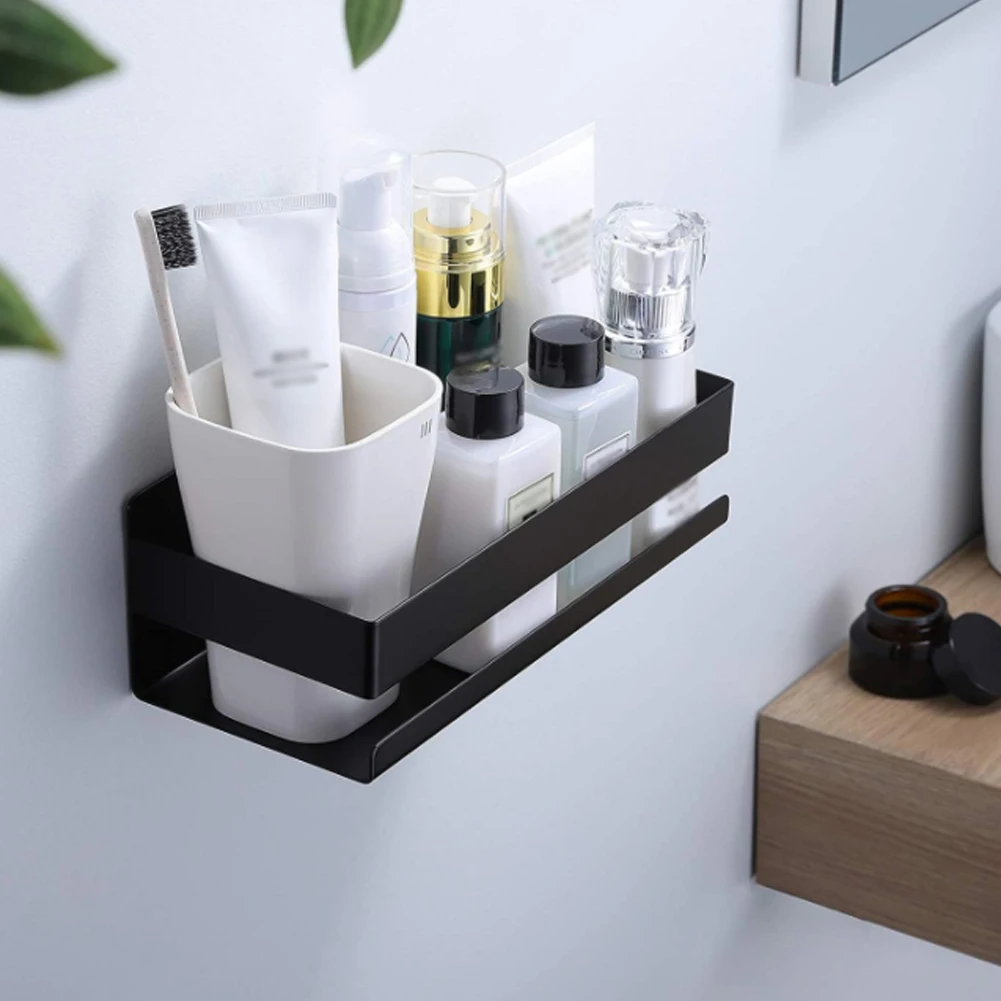 

Bathroom Shelf Rack Kitchen Wall Shelves Adhesive Stainless Steel Shower Caddy No Drilling Storage Bathroom Rack Black New