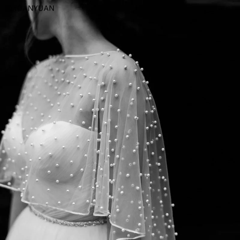 Жемчужный Свадебный Болеро Свадебная накидка белая свадебная короткая спереди