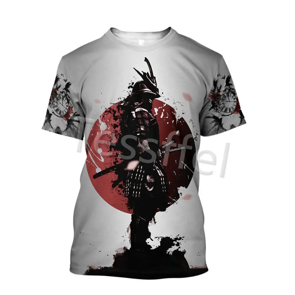 

2021 new summer Japanese samurai 3d printing new Harajuku T-shirt summer streetwear men's and women's short-sleeved tops