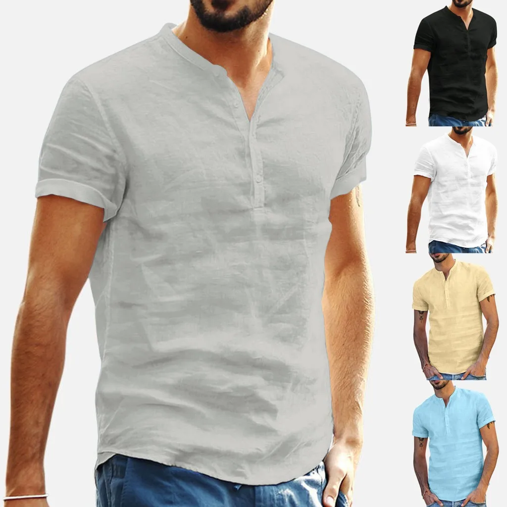 Хлопковые льняные рубашки для мужчин Camisa винтажные однотонные синие Черные