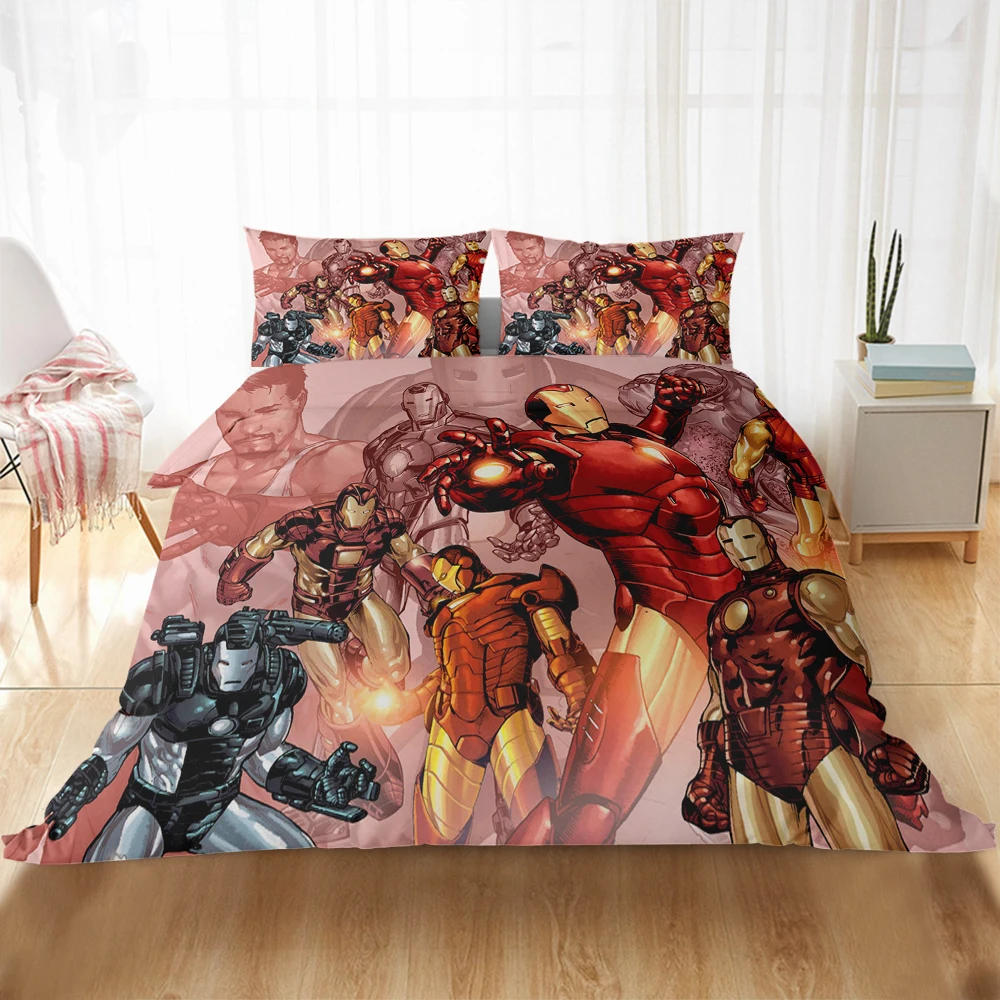 

3D Iron Man Bedding Sets Fashion Duvet Cover Set Single Double Queen King Bedclothes Pillowcase Anime Blue Quilt cover Sets