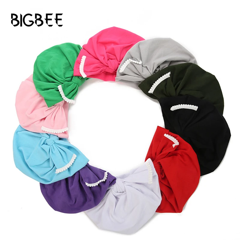 Кружевная Шапка-тюрбан для младенцев тонкий однотонный бант аксессуары шапок