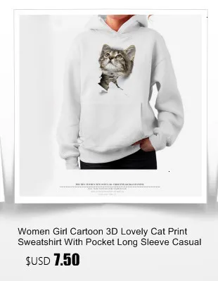 Women Girl Cartoon 3D Lovely Cat Print Sweatshirt With Pocket Long Sleeve Casual Harajuku Hoodies Steetwear Sudadera Mujer Ey