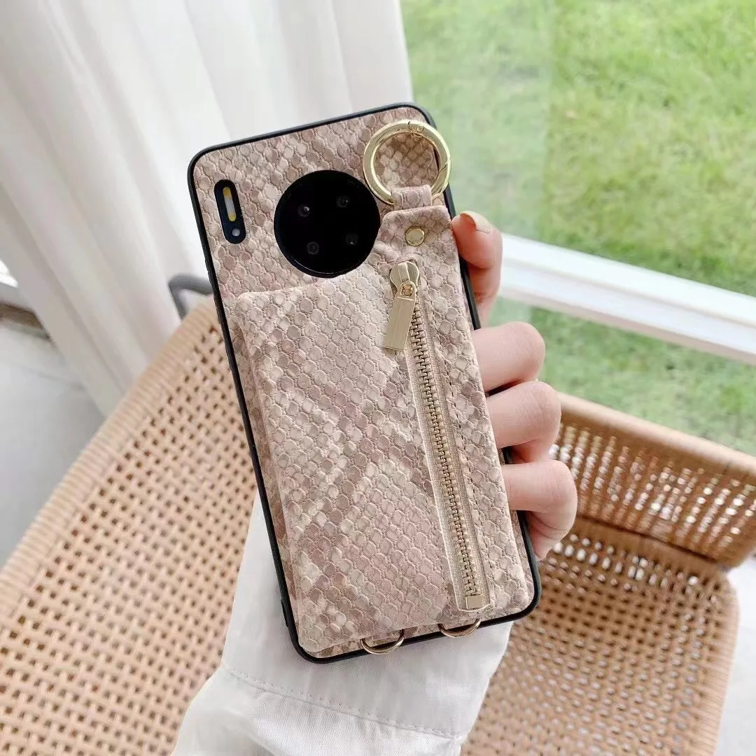 

Easterm Snakeskin Zipper Coin Bag Leather Cell Phone Case For Huawei P30 P30Pro P40 P40Pro Mate30 40 Pro Nova 7 Nova7Pro Covers