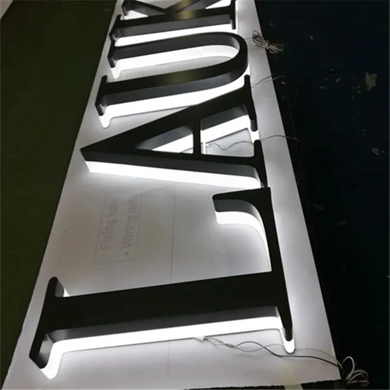 Halo Lit Led Acrylic Lighting Signage Bursh Stainless SteelBack lit Letter for Advertising |