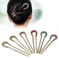 1pc retro hair accessories crystal rhinestone flower hair sticks women hairclip colorful antique bronze plated u shape hairpi
