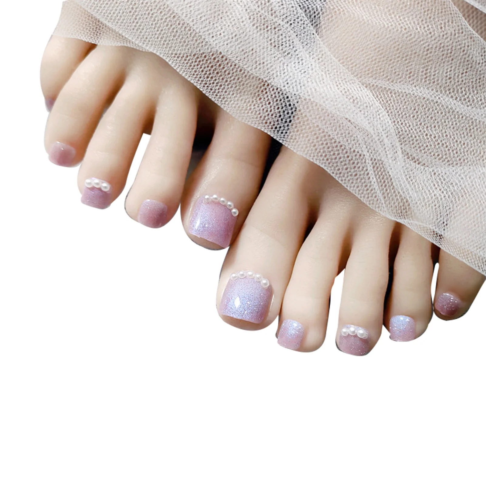 

Toe Nail Patch Summer Galaxy Blue Spar Pearl Decoration Fashion Nail Art Finished 24pcs With Glue