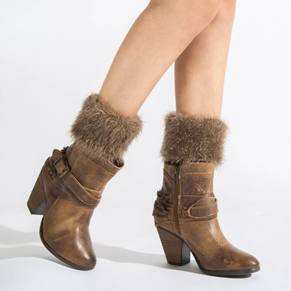 2020 Популярные Модные женские зимние однотонные вязаные гетры с искусственным