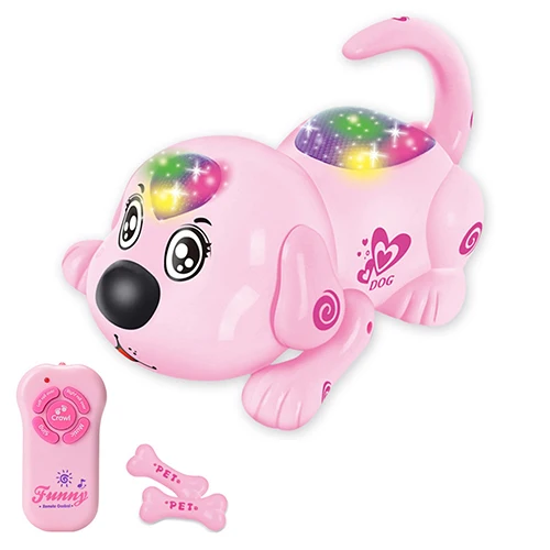 Pink Электронный Робот-животное собака электрическая музыка ползающие собаки игрушки со светодиодное освещение управление дети девочка мальчик развивающие - Цвет: Pink