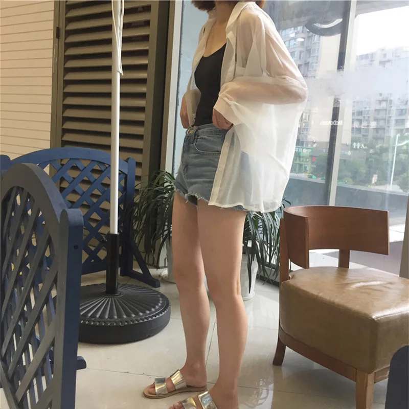 Женская шифоновая блузка летняя свободная повседневная однотонная с длинным