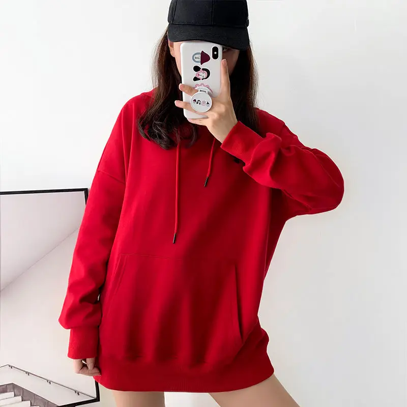 

Spring Pure Color Hoodie Black Women Sweatshirt Full Sleeve Pullover Fashion Top Plus Size