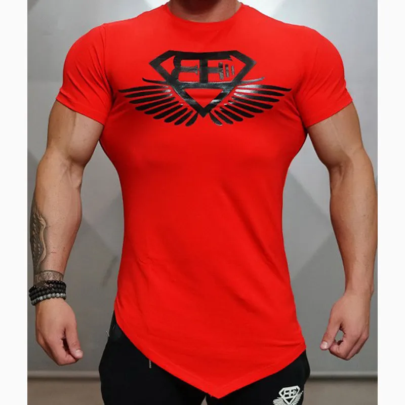 T03 red Новая мужская облегающая футболка с коротким рукавом фитнес-организация спортзалы фитнесс фитнес сплайсинга хлопчатобумажная футболка Размер m-xxl - Цвет: T03 red