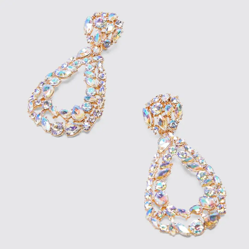 Girlgo Винтаж Кристалл Bling квадратный ZA Висячие серьги для женщин Мода позолоченный металл серьги-подвески, ювелирные изделия оптом