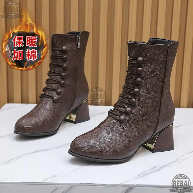 

Модные женские ботинки, кожаная обувь, дышащая обувь на массивном высоком каблуке, короткие ботильоны на молнии в стиле ретро, удобная обувь