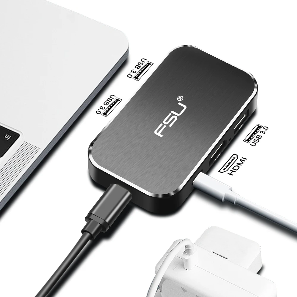 Thunderbolt 3 концентратор USB C 5x1 порт конвертер 4k HD 1080P Тип к HDMI 0 Быстрая зарядка черный