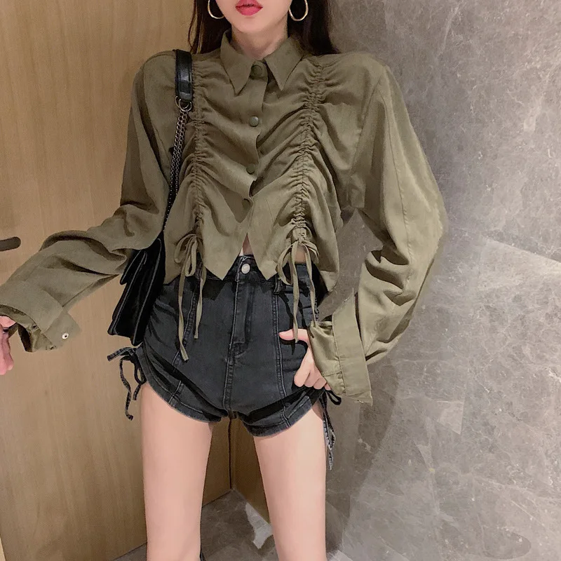 

Рубашка женская с длинным рукавом, шикарная офисная модная Свободная блузка на пуговицах, с кулиской, осень