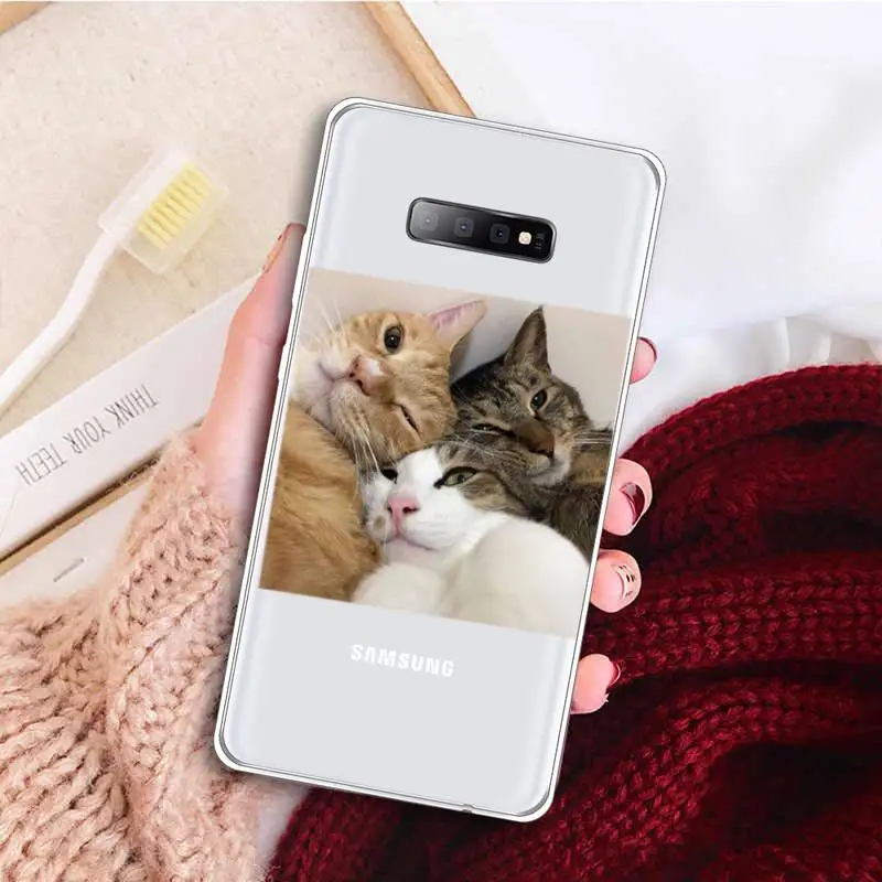 

Cute cartoon cat Phone Case Transparent For Samsung Galaxy A71 A21s S8 S9 S10 plus note 20 ultra