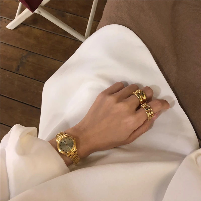 Женские двухслойные кольца AOMU блестящие широкие с золотым металлом в