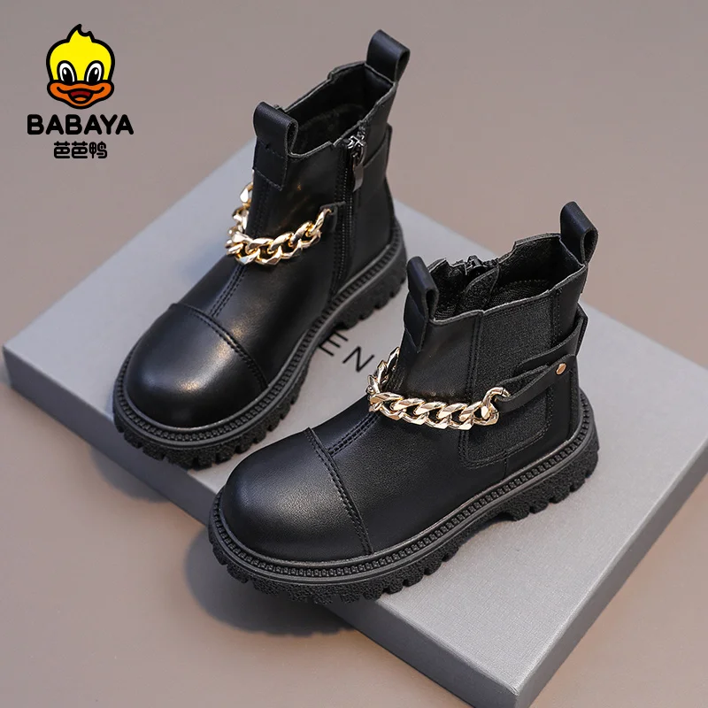 

Детские ботинки-мартинсы babaya, ботинки средней длины с бархатной подкладкой для девочек, детские кожаные ботинки среднего размера, зима 2021, н...
