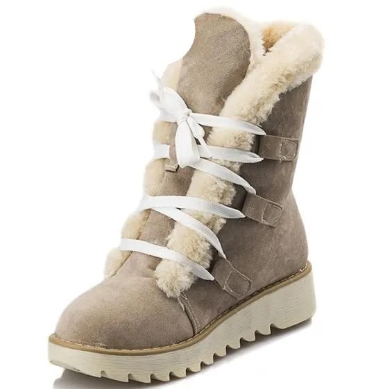 

Женские ботинки на резиновой подошве, непромокаемая зимняя обувь с круглым носком, на шнуровке, в австралийском стиле, на плоской подошве, б...