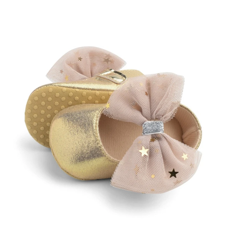 

Baby Girl Bling PU Leather Shoes Kid Moccasins First Walkers Crown Bow Soft Soled Non-slip Footwear Crib Shoes