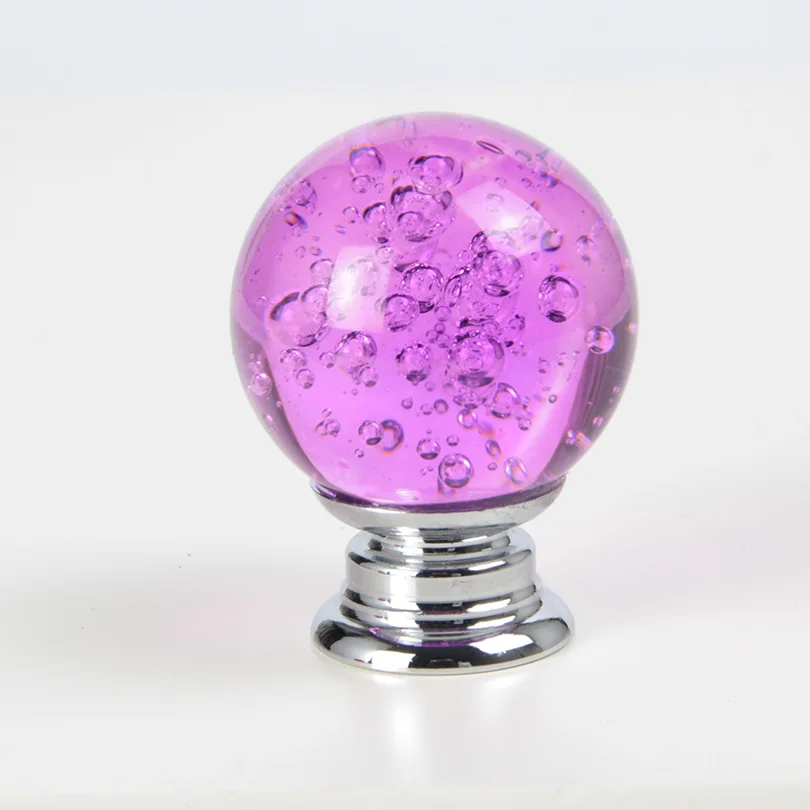 Purple Одно отверстие стеклянный шар Ручка мебельная ручка комода ручки Хрустальный Шкаф Потяните для мебели шариковая ручка - Цвет: Purple