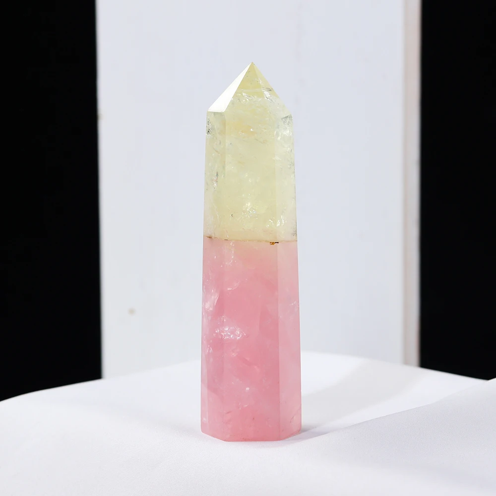 1 шт. натуральный розовый кварц двухцветная Хрустальная колонка Здоровье Энергия