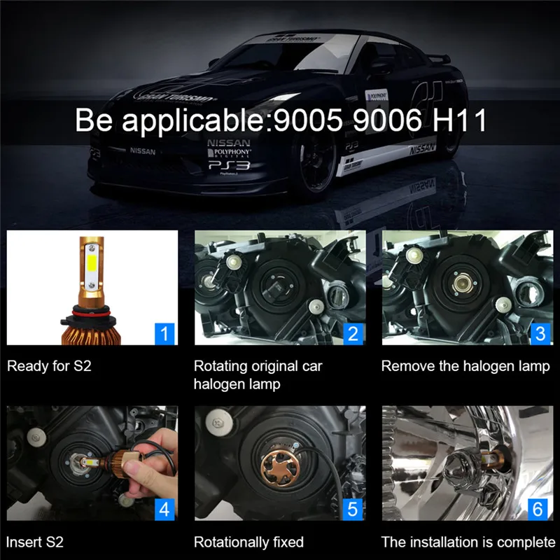 2Pcs H4/H7/H11/H1/9005/9006 72W 16000LM Super Bright COB LED Headlight Canbus Car Auto Hi/Lo Beam Bulbs 6000K White Styling | Автомобили и
