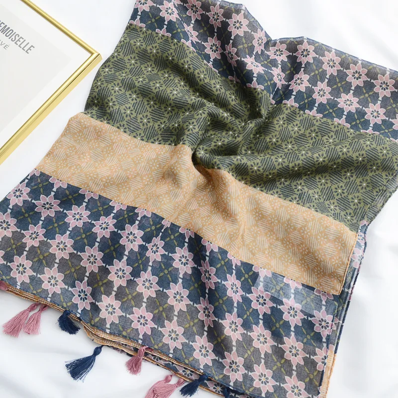 Scarf Daisy Sunflower Cotton and Linen Printed Thin Silk Beach Spring Summer Sunscreen Shawl |