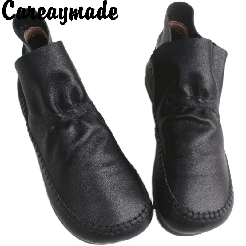 Careaymade-New style pure leather breathable short boots original handmade single leather barefoot high top women's shoes