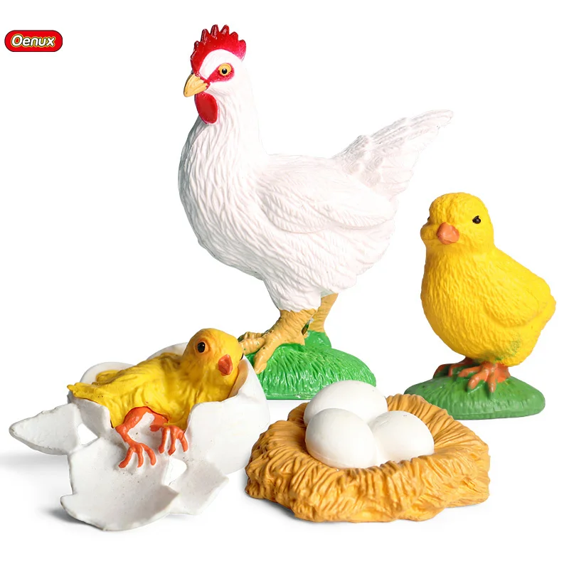Oenux Милая ферма семья имитация курицы курица Баклажан цикл роста птицы животные