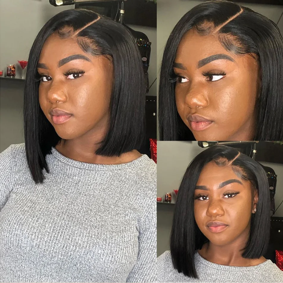

Straight Bob Wig 4x4 Lace closure Human Hair Wig PrePlucked with Baby Hair Brazilian Remy Hair Frontal Short Bob Wig Black Women
