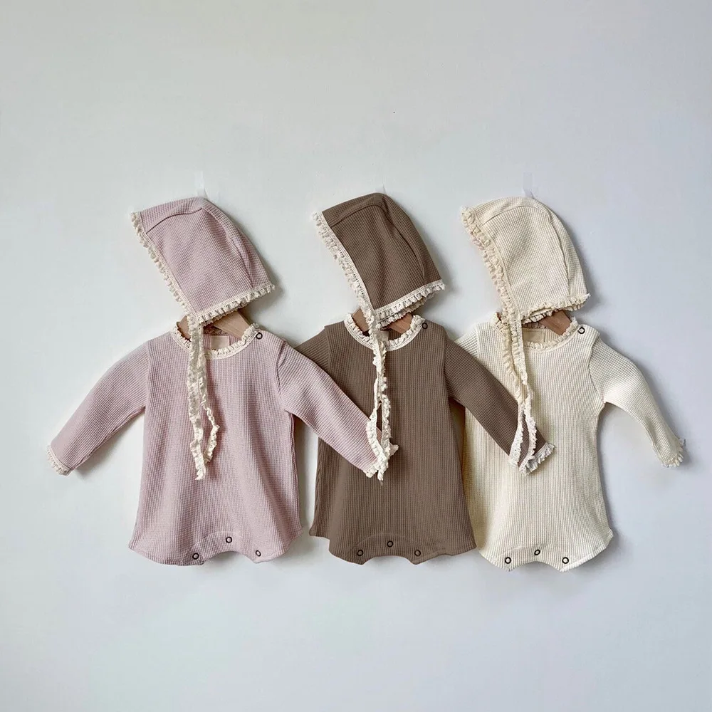 

MILANCEL newborn baby clothes pure cotton baby bodysuit sweet baby girls clothe with hat autumn infant boys clothing