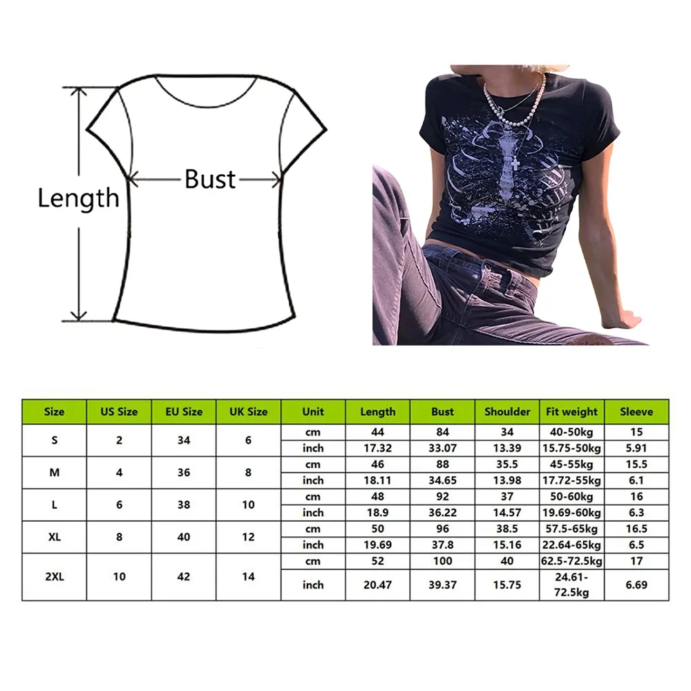 

Women's T-shirts Punk Streetwear 90s Vintage Short-sleeved T-shirt Female Harajuku Print y2k Aesthetic Crop Top Summer Tee
