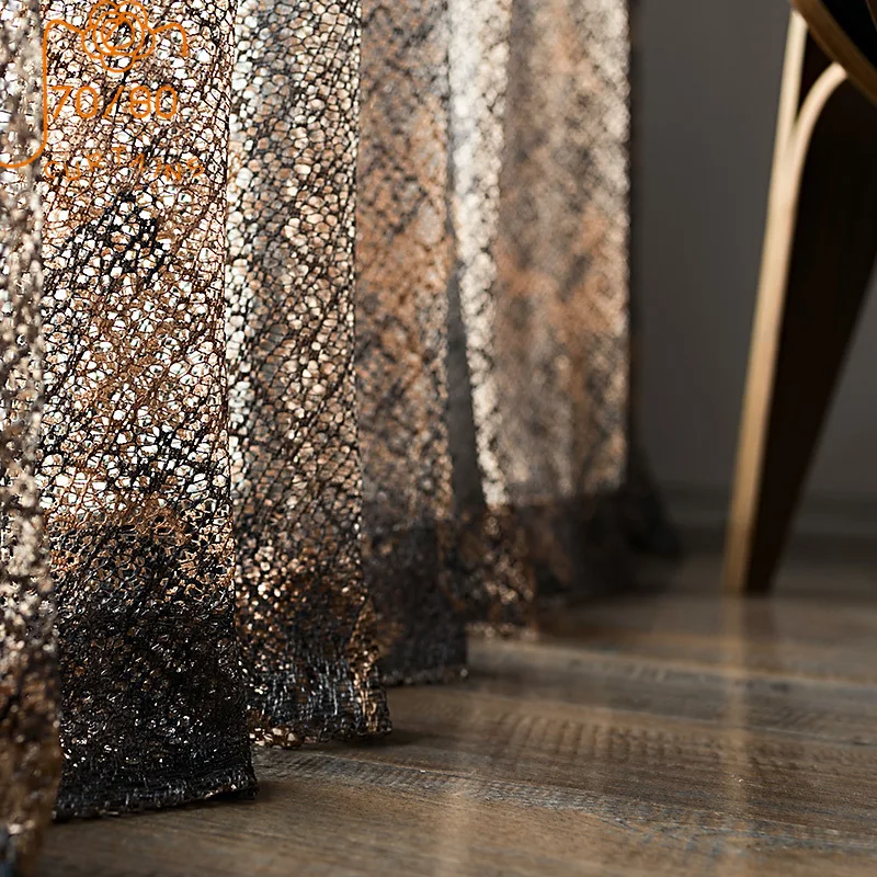 Nordic Light Luxury Autumn Leaves Hollow Coffee Gold Screen Curtains for Living Room Bedroom Bay Window Finished Customization