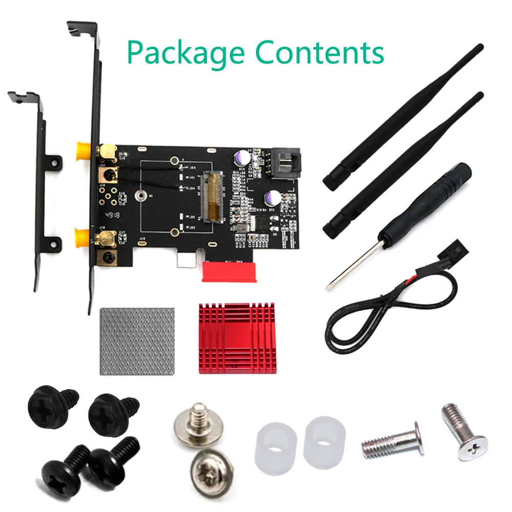 

NGFF M.2 key A to PCI-e X1 Adapter With Heatsink for Intel 7265/8260/8265/9260