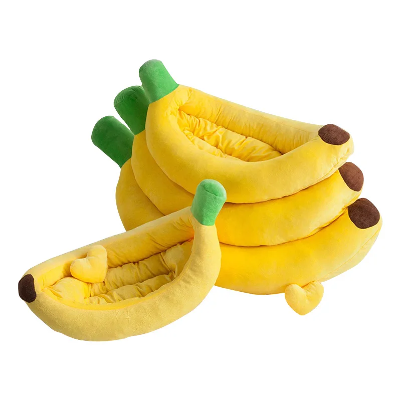 

Removable Washable Cartoon Banana Shape Pet Nest Warm and Soft Dog Bed Winter Sleeping Cat Sofa Cotton Mat for Medium Small Pet