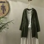 Женский модный однотонный кардиган на пуговицах ZANZEA 2021, пальто, блузы, женская льняная туника с лацканами, повседневная верхняя одежда, рубашки оверсайз